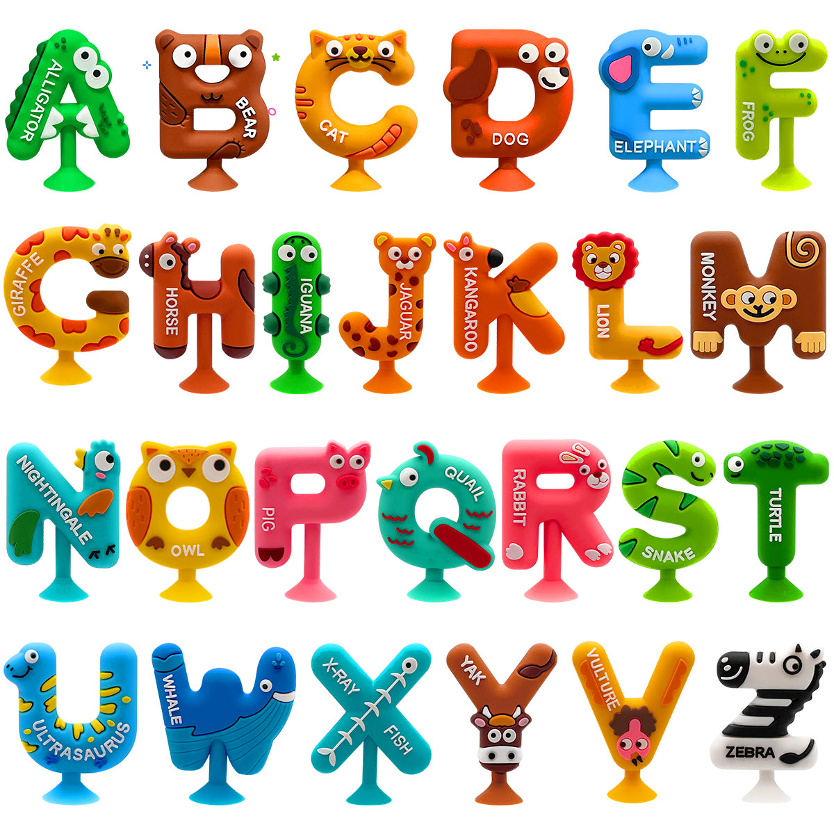 Alphabet Bath Toys for Toddlers , Educational Suction Bath Toys with Animal Letters, Montessori Sensory Toy for Kids 3-12, No Hole Food-Grade Silicone Toys for Autism/ADD/ADHD